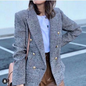 Zara Double Breast Houndstooth Blazer
